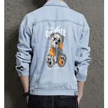 Teddy Bear Jean Jacket for Men – Gift for Streetwear Fans – Christmas Gift - Light Blue - Main View