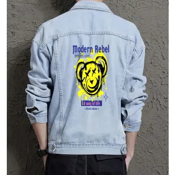 Teddy Bear Jean Jacket for Men – Gift for Streetwear Fans – Christmas Gift - Light Blue - Main View