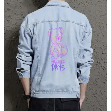 Teddy Bear Jean Jacket for Men – Gift for Streetwear Fans – Christmas Gift - Light Blue - Main View