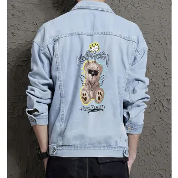 Teddy Bear Jean Jacket for Men – Gift for Streetwear Fans – Birthday Present - Light Blue - Main View
