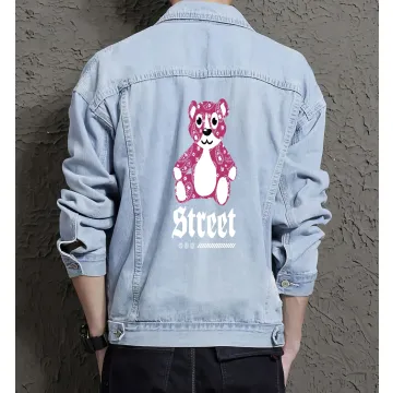 Teddy Bear Jean Jacket for Men – Gift for Streetwear Fans – Birthday Present - Light Blue - Main View