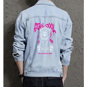 Teddy Bear Jean Jacket for Men – Gift for Streetwear Fans – Christmas Gift - Light Blue - Main View