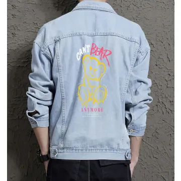 Teddy Bear Jean Jacket for Men – Gift for Streetwear Fans – Holiday Gift - Light Blue - Main View