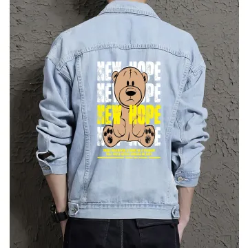Teddy Bear Jean Jacket for Men – Gift for Streetwear Fans – Holiday Gift - Light Blue - Main View