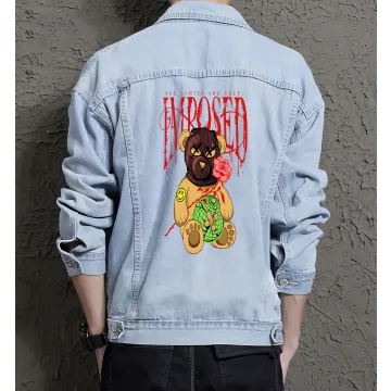 Teddy Bear Jean Jacket for Men – Gift for Streetwear Fans – Birthday Present - Light Blue - Main View
