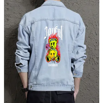 Teddy Bear Jean Jacket for Men – Gift for Streetwear Fans – Christmas Gift - Light Blue - Main View