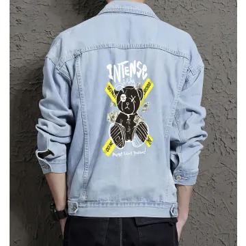 Teddy Bear Jean Jacket for Men – Gift for Streetwear Fans – Birthday Present - Light Blue - Main View