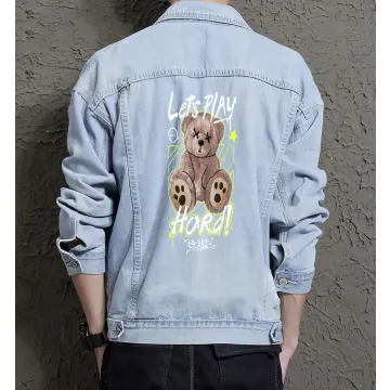 Teddy Bear Jean Jacket for Men – Gift for Streetwear Fans – Christmas Gift - Light Blue - Main View