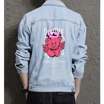 Teddy Bear Jean Jacket for Men – Gift for Streetwear Fans – Birthday Present - Light Blue - Main View