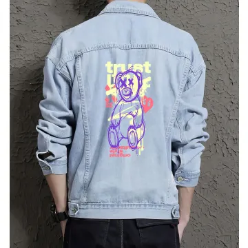 Teddy Bear Jean Jacket for Men – Gift for Streetwear Fans – Christmas Gift - Light Blue - Main View