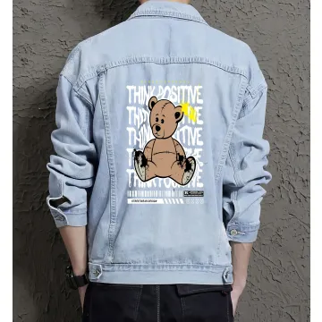 Teddy Bear Jean Jacket for Men – Gift for Streetwear Fans – Christmas Gift - Light Blue - Main View