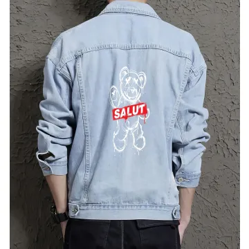 Teddy Bear Jean Jacket for Men – Gift for Streetwear Fans – Christmas Gift - Light Blue - Main View