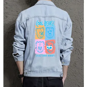 Teddy Bear Jean Jacket for Men – Gift for Streetwear Fans – Christmas Gift - Light Blue - Main View