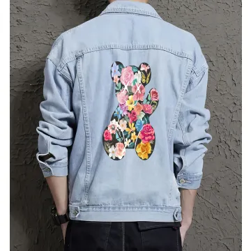 Teddy Bear Jean Jacket for Men – Gift for Streetwear Fans – Christmas Gift - Light Blue - Main View