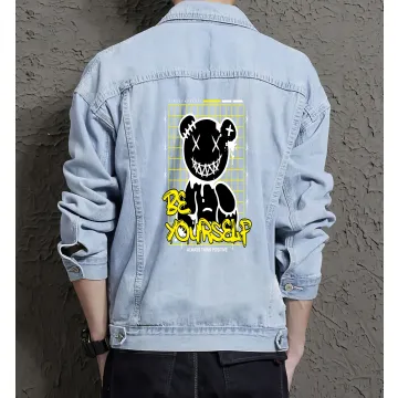 Teddy Bear Jean Jacket for Men – Gift for Streetwear Fans – Christmas Gift - Light Blue - Main View