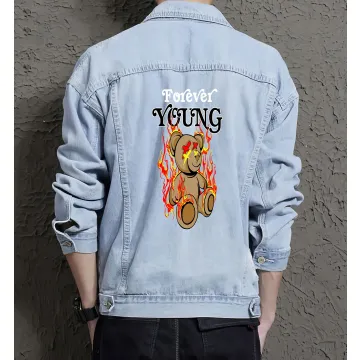 Teddy Bear Jean Jacket for Men – Gift for Streetwear Fans – Christmas Gift - Light Blue - Main View