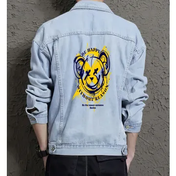 Teddy Bear Jean Jacket for Men – Gift for Streetwear Fans – Birthday Present - Light Blue - Main View