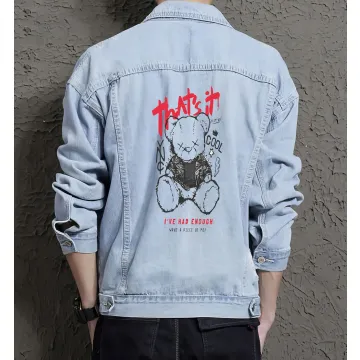Teddy Bear Jean Jacket for Men – Gift for Streetwear Fans – Christmas Gift - Light Blue - Main View