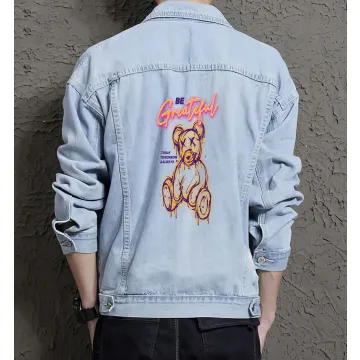 Teddy Bear Jean Jacket for Men – Gift for Teen Boys – Christmas Gift - Light Blue - Main View