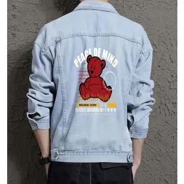 Teddy Bear Jean Jacket for Men – Gift for Teen Boys – Birthday Present - Light Blue - Main View