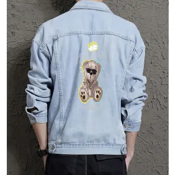 Teddy Bear Jean Jacket for Men – Gift for Teen Boys – Christmas Gift - Light Blue - Main View