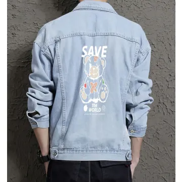 Teddy Bear Jean Jacket for Men – Gift for Teen Boys – Christmas Gift - Light Blue - Main View