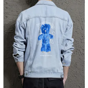 Teddy Bear Jean Jacket for Men – Gift for Teen Boys – Christmas Gift - Light Blue - Main View