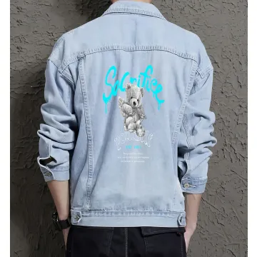Teddy Bear Jean Jacket for Men – Gift for Teen Boys – Christmas Gift - Light Blue - Main View