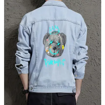 Teddy Bear Jean Jacket for Men – Gift for Teen Boys – Christmas Gift - Light Blue - Main View
