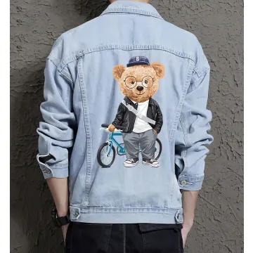 Teddy Bike Jean Jacket for Men – Gift for Teen Boys – Christmas Gift - Light Blue - Main View