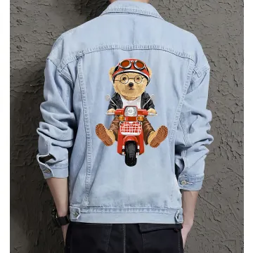 Teddy Biker Jean Jacket for Men – Gift for Streetwear Fans – Christmas Gift - Light Blue - Main View
