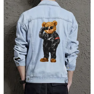 Teddy Black Jean Jacket for Men – Gift for Streetwear Fans – Birthday Present - Light Blue - Main View