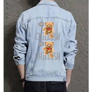 Teddy Childish Jean Jacket for Men – Gift for Streetwear Fans – Birthday Present - Light Blue - Main View