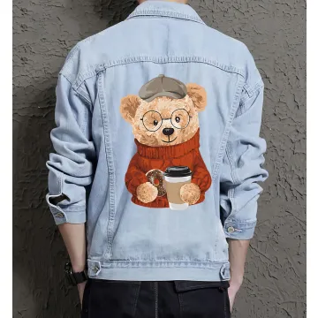 Teddy Coffee Jean Jacket for Men – Gift for Teen Boys – Holiday Gift - Light Blue - Main View