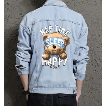 Teddy Happy Hour Jean Jacket for Men – Gift for Streetwear Fans – Holiday Gift - Light Blue - Main View