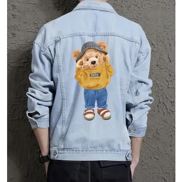 Teddy Hello Littleguy Jean Jacket for Men – Gift for Streetwear Fans – Christmas Gift - Light Blue - Main View