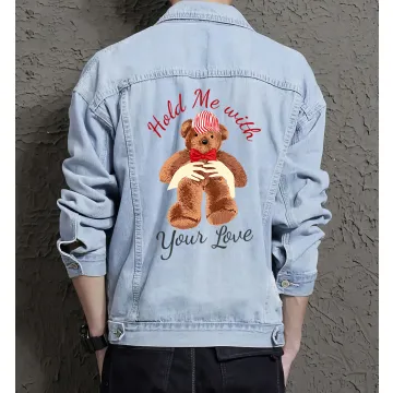 Teddy Hold Me with Your Love Jean Jacket for Men – Gift for Boyfriends – Christmas Gift - Light Blue - Main View