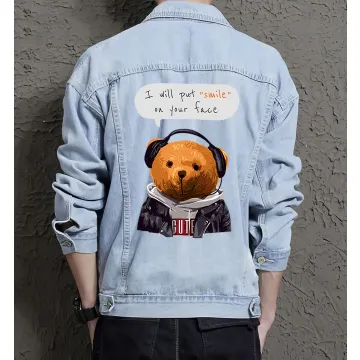 Teddy I Will Put Smile in Your Face Jean Jacket for Men – Gift for Boyfriends – Birthday Present - Light Blue - Main View