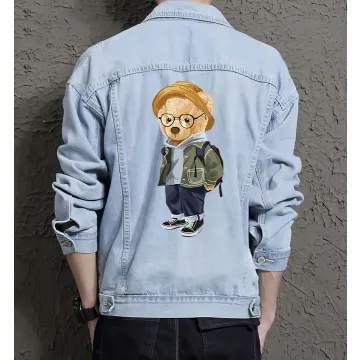 Teddy in School Jean Jacket for Men – Gift for Teen Boys – Back-to-school Gift - Light Blue - Main View