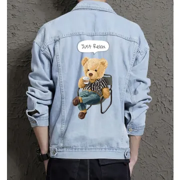 Teddy Justrelax Jean Jacket for Men – Gift for Streetwear Fans – Christmas Gift - Light Blue - Main View