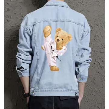 Teddy Karate Jean Jacket for Men – Gift for Gamers – Birthday Present - Light Blue - Main View