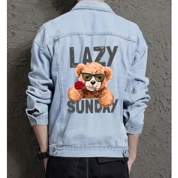 Teddy Lazysunday Jean Jacket for Men – Gift for Streetwear Fans – Christmas Gift - Light Blue - Main View