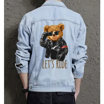 Teddy Lets Ride Jean Jacket for Men – Gift for Streetwear Fans – Christmas Gift - Light Blue - Main View