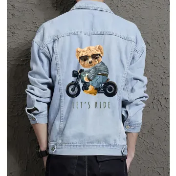 Teddy Lets Ride Jean Jacket for Men – Gift for Streetwear Fans – Birthday Present - Light Blue - Main View