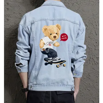 Teddy Letsskate Jean Jacket for Men – Gift for Skater Guys – Birthday Present - Light Blue - Main View