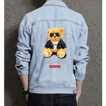 Teddy Like Aboss Jean Jacket for Men – Gift for Streetwear Fans – Holiday Gift - Light Blue - Main View