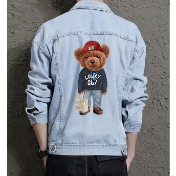 Teddy Luckyguy Jean Jacket for Men – Gift for Streetwear Fans – Birthday Present - Light Blue - Main View