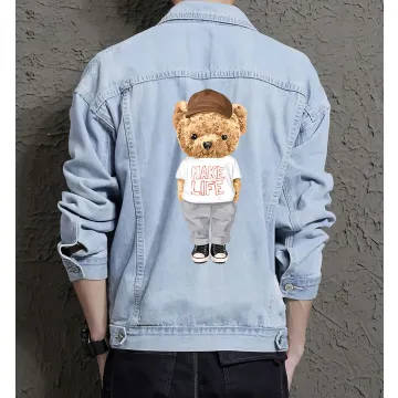 Teddy Make Life Jean Jacket for Men – Gift for Streetwear Fans – Birthday Present - Light Blue - Main View