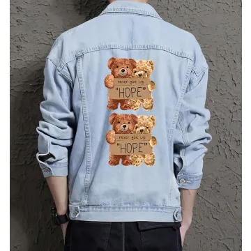 Teddy Never Giveup Jean Jacket for Men – Gift for Streetwear Fans – Birthday Present - Light Blue - Main View