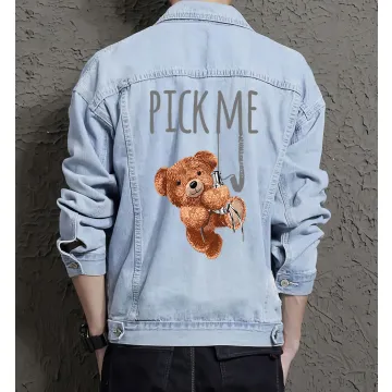 Teddy Pick Me Jean Jacket for Men – Gift for Streetwear Fans – Birthday Present - Light Blue - Main View